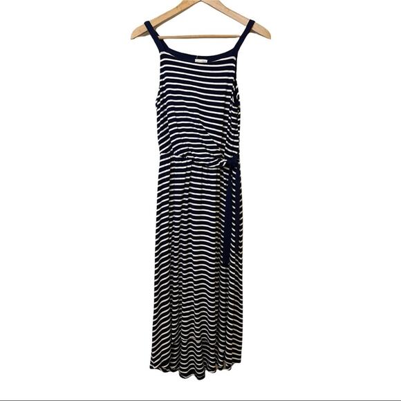 Maison Jules Blue White Striped Sleeveless Dress Hi Low Midi Small - Picture 3 of 6